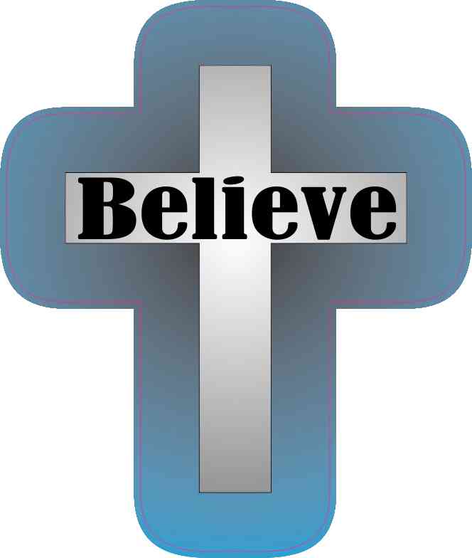 4.25in x 5in Die Cut Blue Believe Cross Sticker Christian Decal Stickers