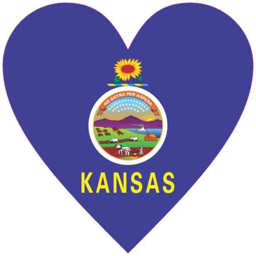 4in x 4in Flag Heart Kansas Sticker Vinyl Cup Decal State Bumper Stickers