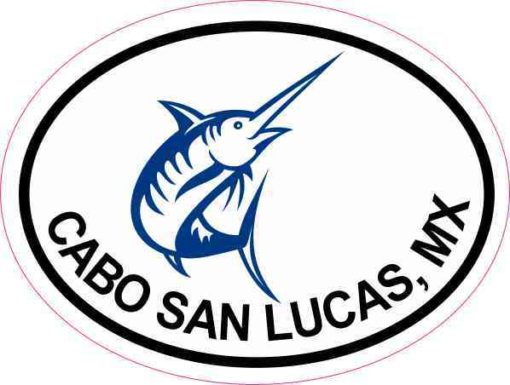 4inx3in Oval Marlin Cabo San Lucas Sticker Fishing Decal Luggage Stickers