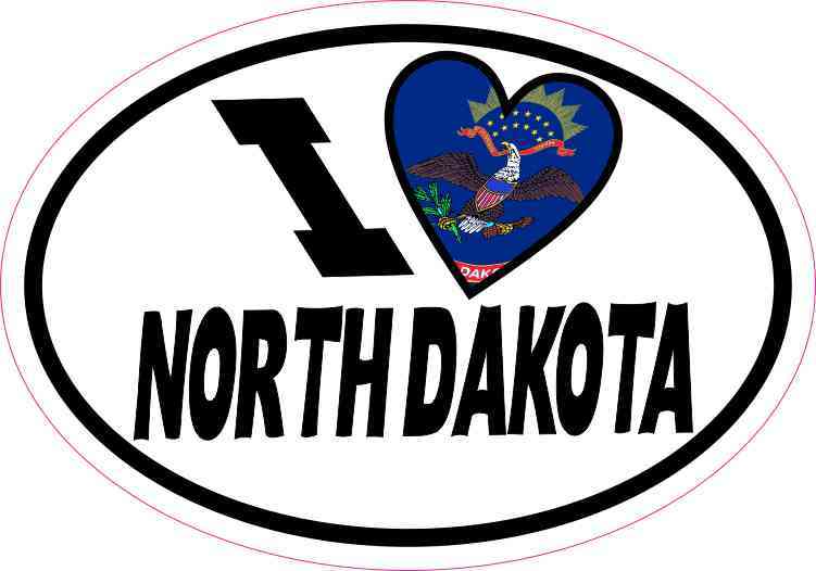 5in x 3.5in Oval I Love North Dakota Sticker