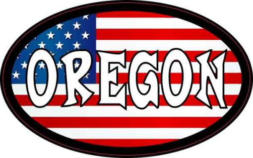 4in x 2.5in Oval American Flag Oregon Sticker