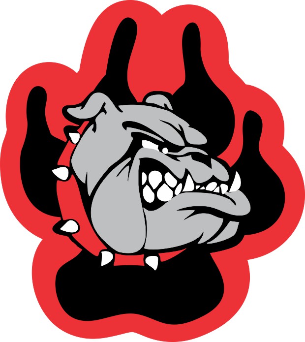 4in x 4.5in Red and Black Bulldog Paw Sticker