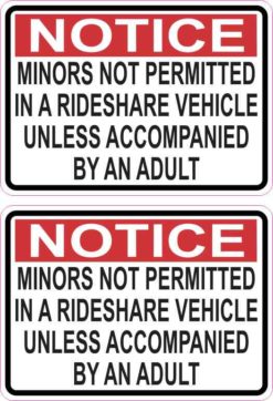 Red Minors Not Permitted in a Rideshare Vehicle Stickers