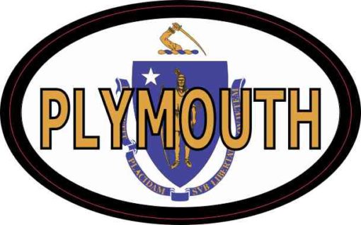 4in x 2.5in Oval Massachusetts Flag Plymouth Sticker