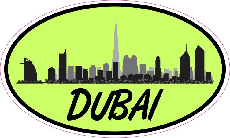 5in X 3in Green Oval Dubai Skyline Sticker Stickertalk