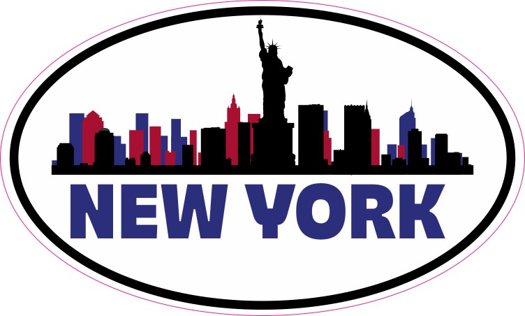 5in x 3in Patriotic Oval New York Skyline Sticker