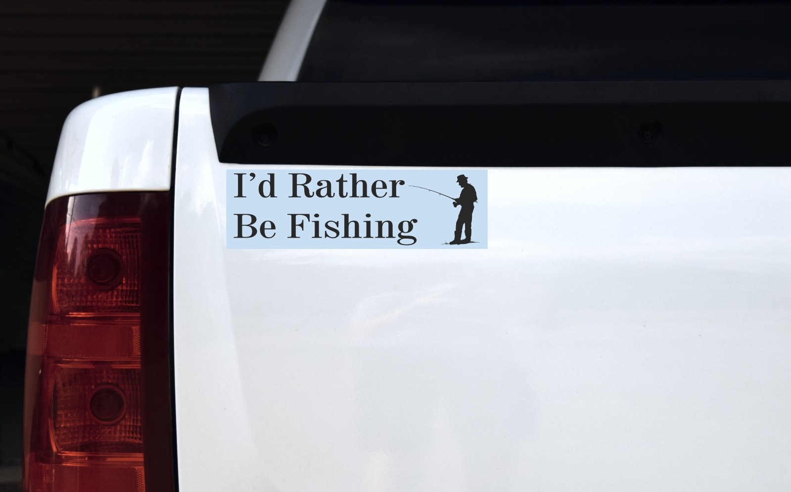 10in x 3in ID Rather Be Fishing Vinyl Sticker, White
