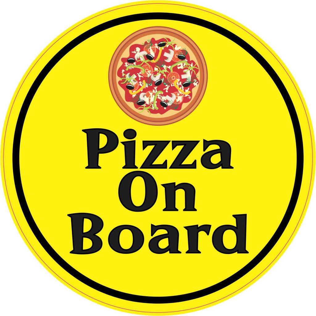 Stickertalk Pizza On Board Vinyl Sticker 5 Inches X 5 Inches