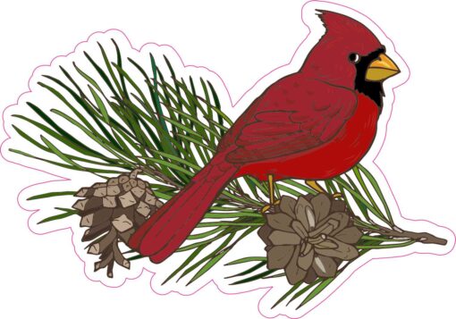 Pine Branch Cardinal Vinyl Sticker