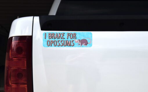 Stickertalk Blue I Break For Opossums Vinyl Sticker 10 Inches X 3 Inches 