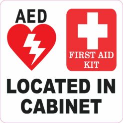 AED and First Aid Kit Located in Cabinet Vinyl Sticker