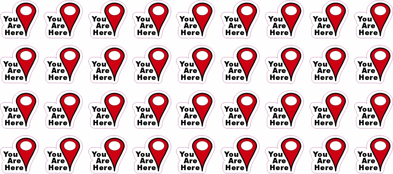 0.5in x 0.5in You Are Here Map Pointer Vinyl Stickers Globe Travel Decals