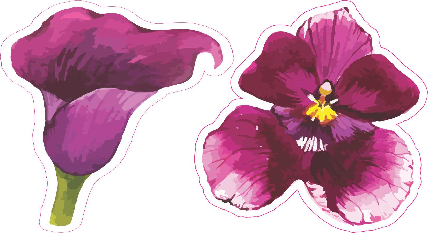 Purple & Pink Floral Stickers, Flower Penpal Stickers, Botanical